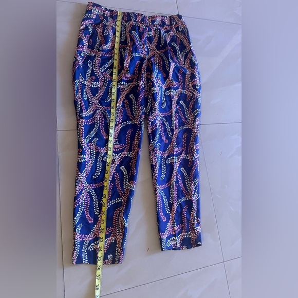J. Crew Collection 100% Silk Dress Pants Coral Navy Floral Abstract Print Sz 2 - Picture 8 of 15